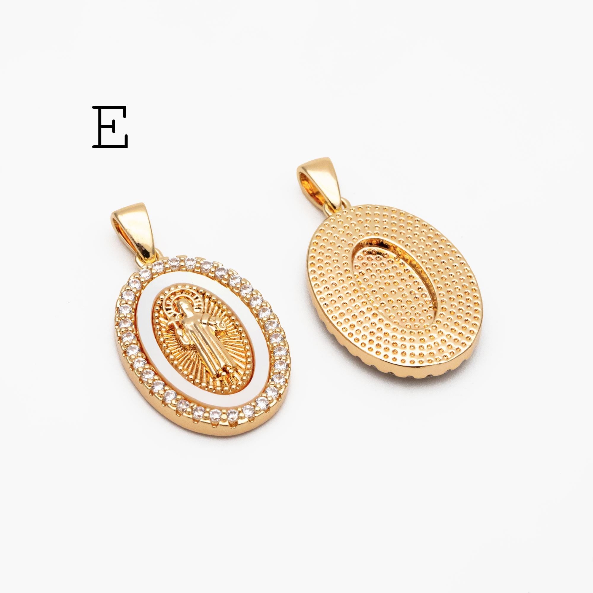 4pcs Gold Virgin Mother Mary Charm Connectors, Catholic Baptism Lady Guadalupe Charm, Medallion Religious Jewelry Craft (GB-4395)